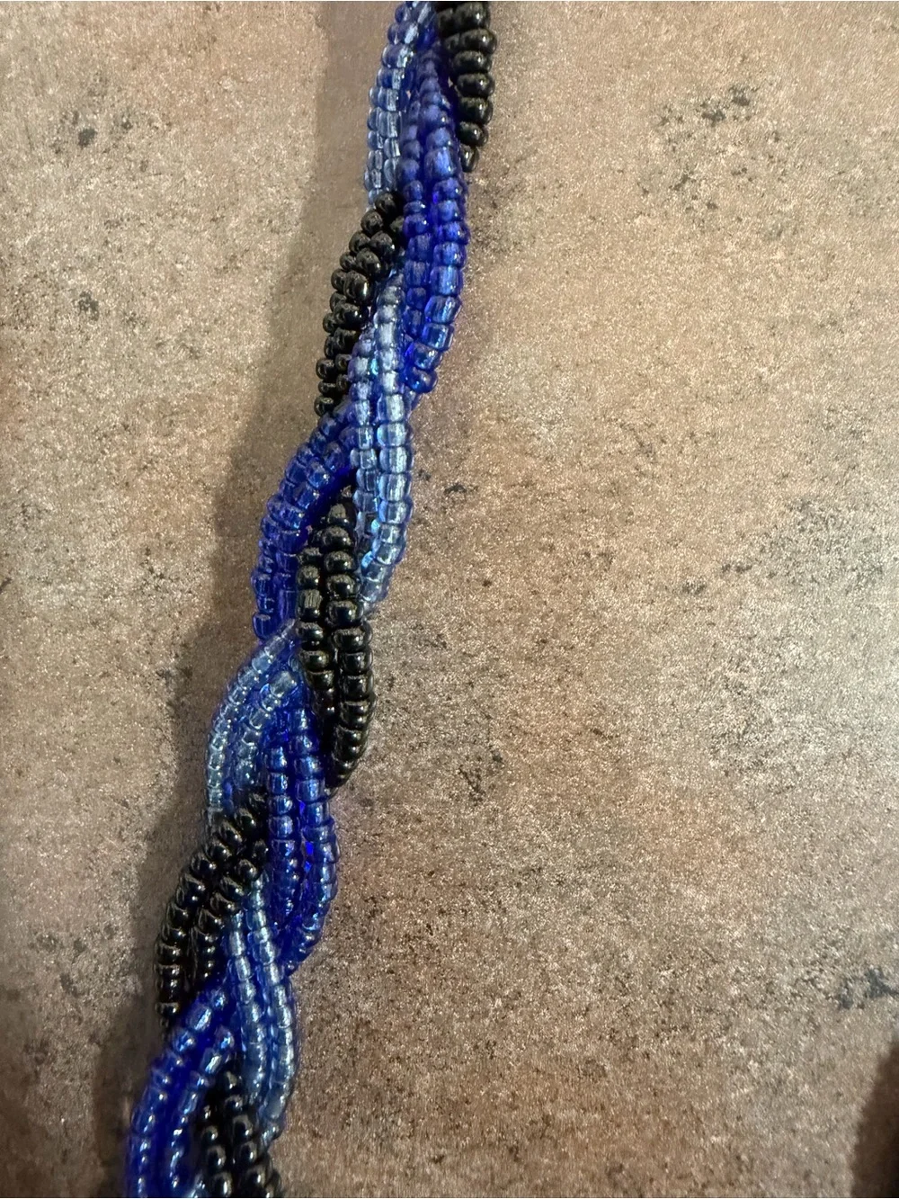 Beaded Braided Lanyard Necklace Blue & Black Detachable Key Ring Lobster Clasp.